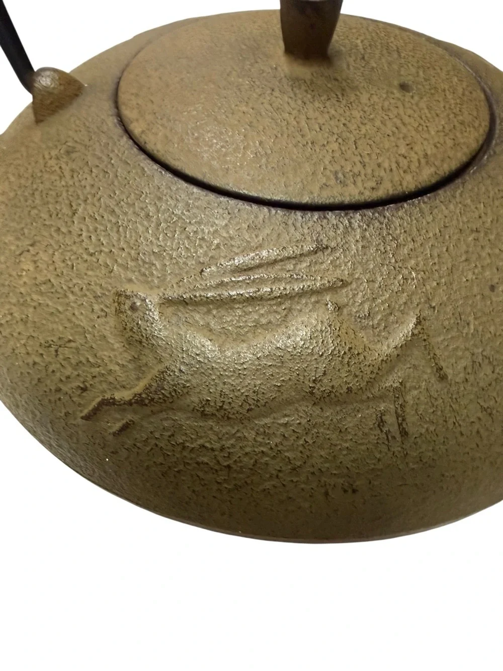 VTG Cast Iron Tetsubin Japanese-Style Teapot Stamped Rabbit Design 6.25in